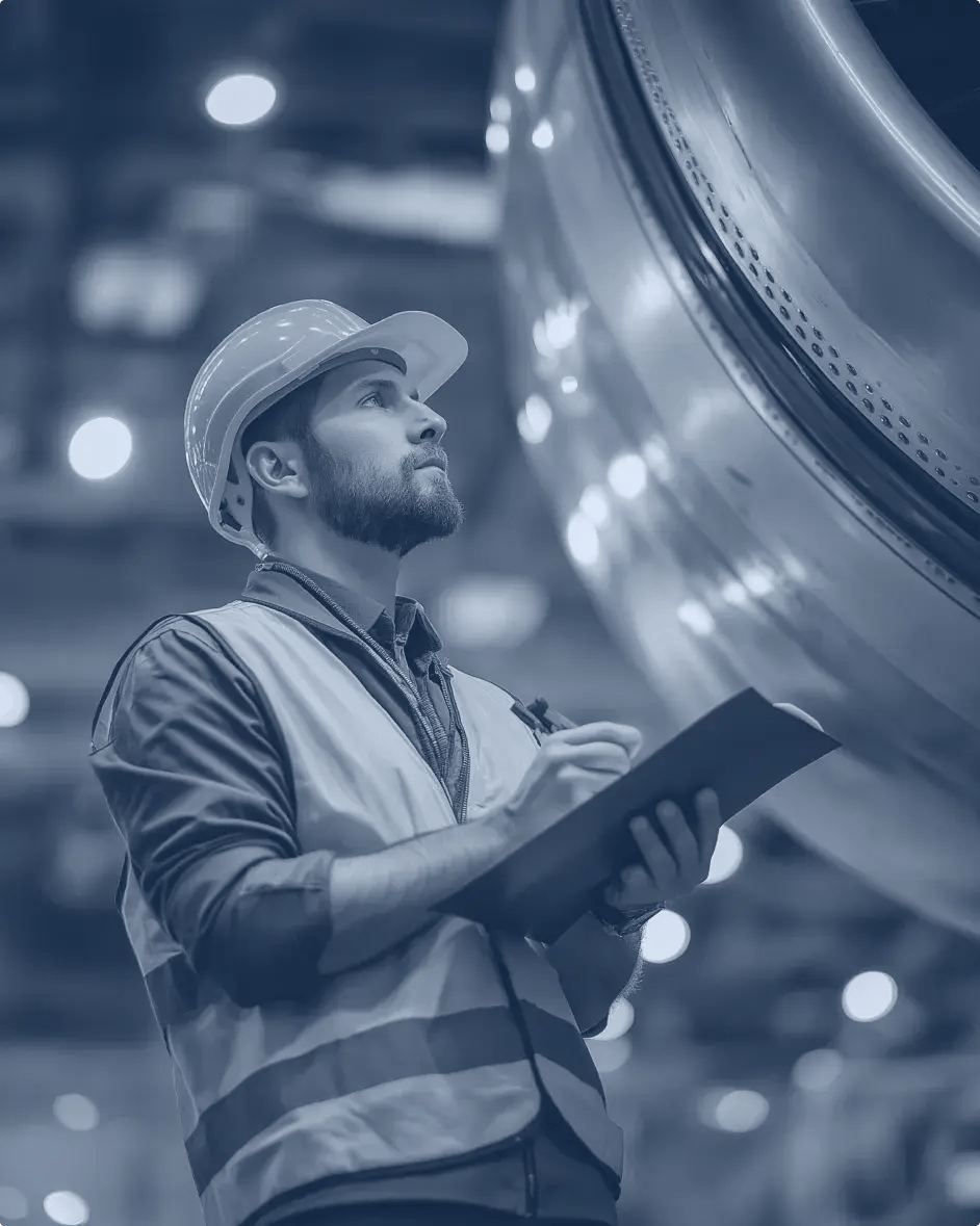 un technicien de maintenance dans une usine aéronautique regarde une machine