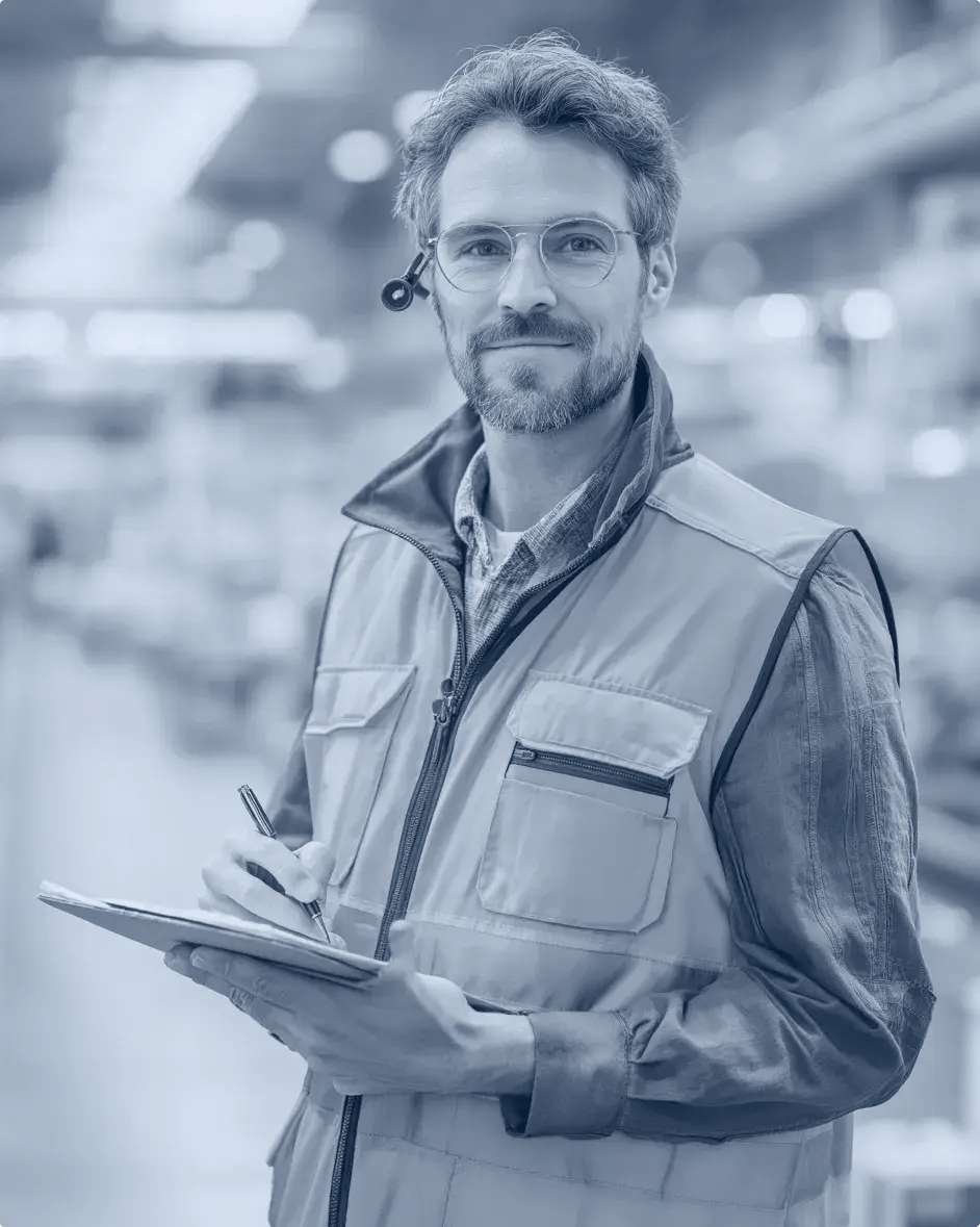 un technicien de maintenance dans une usine aéronautique regarde l'objectif