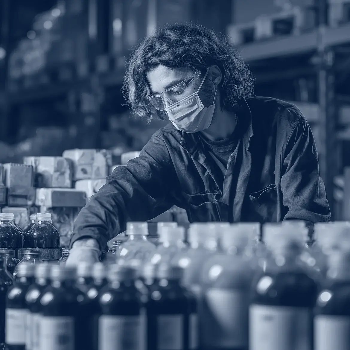 Photo d'un professionnel qui contrôle les produits dans le secteur chimique