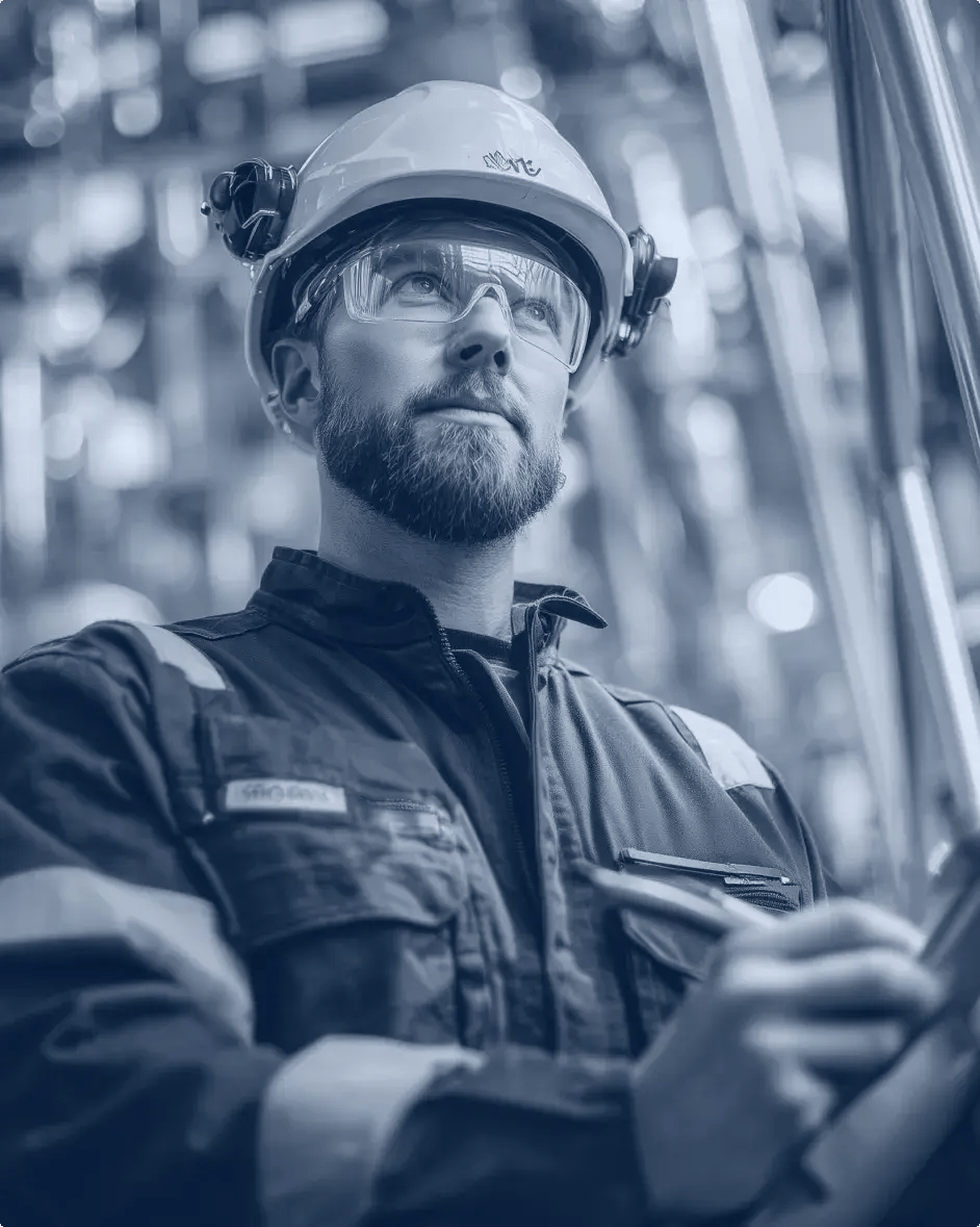 un technicien de maintenance dans une usine avec un bloc notes en main