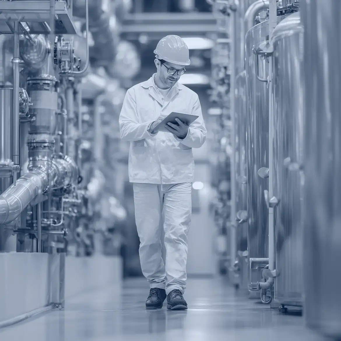 Un professionnel du secteur pharmaceutique dans un environnement de production